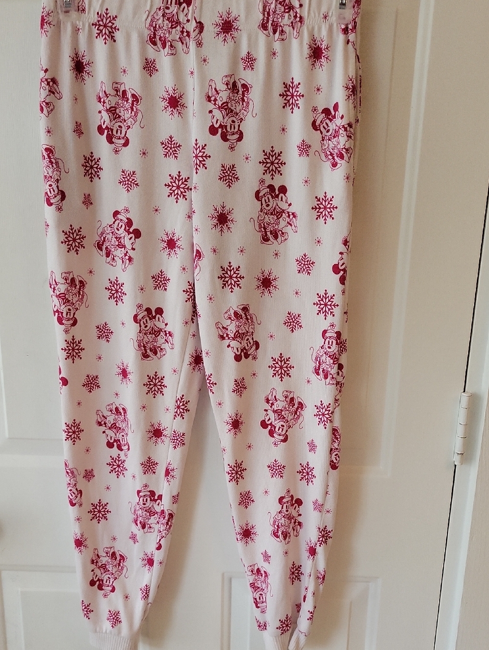 Disney White Pajama Bottoms with Pink Character & Snowflake Print